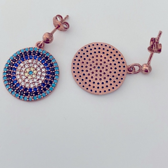 Jewelry - 🧿14K Rose gold plated 925 silver evileye earrings